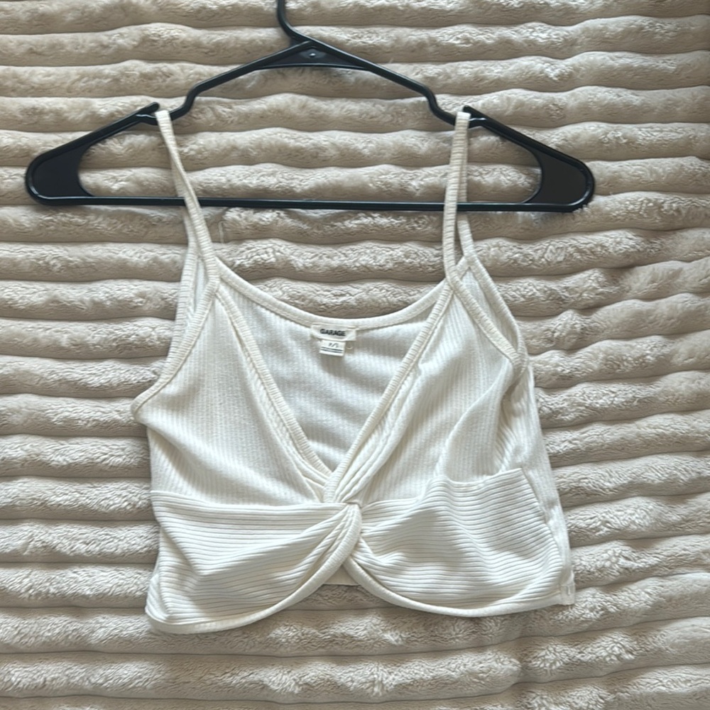 White Ribbed Twist Front Cami Top